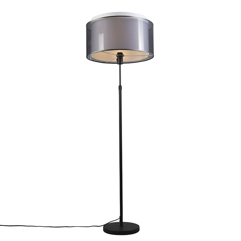 Stojací lampa černá s černo-bílým stínidlem nastavitelným 47 cm - Parte