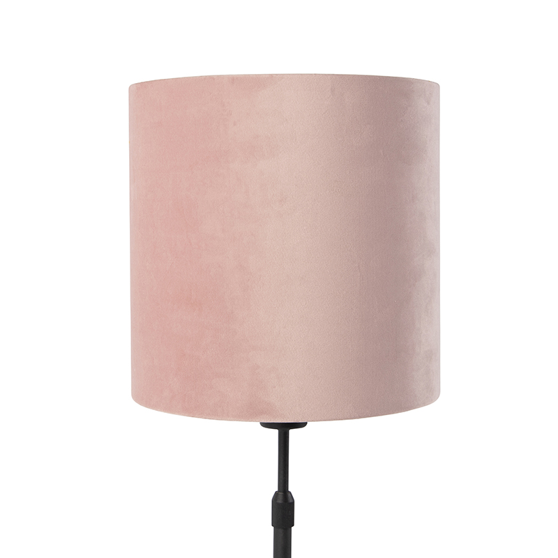 Stolní lampa černá s velurovým odstínem růžová se zlatem 25 cm - Parte