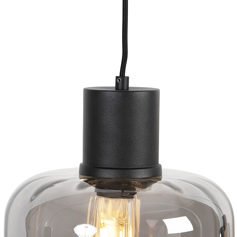 Designová závěsná lampa černá s kouřovým sklem 3-světlo 161
