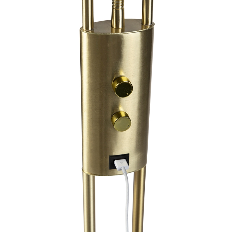Stojací lampa zlatá s čtecím ramenem vč. LED a USB portu - Sevilla