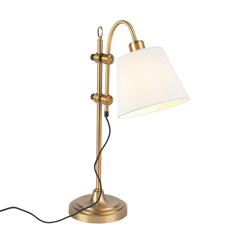 Klasická stolní lampa bronzová s bílým odstínem - Ashley