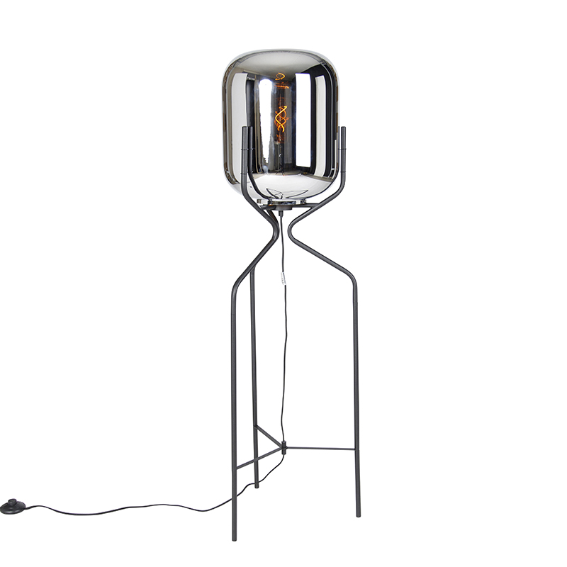 Designová stojací lampa černá s kouřovým sklem - Bliss