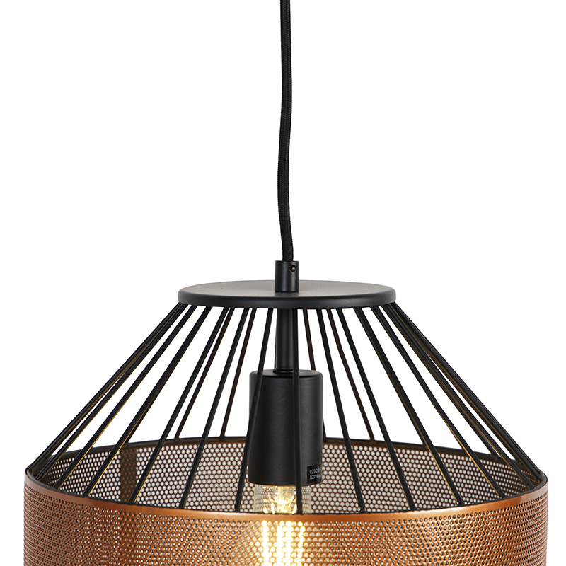Designová závěsná lampa měděná s černou 30 cm - Mariska