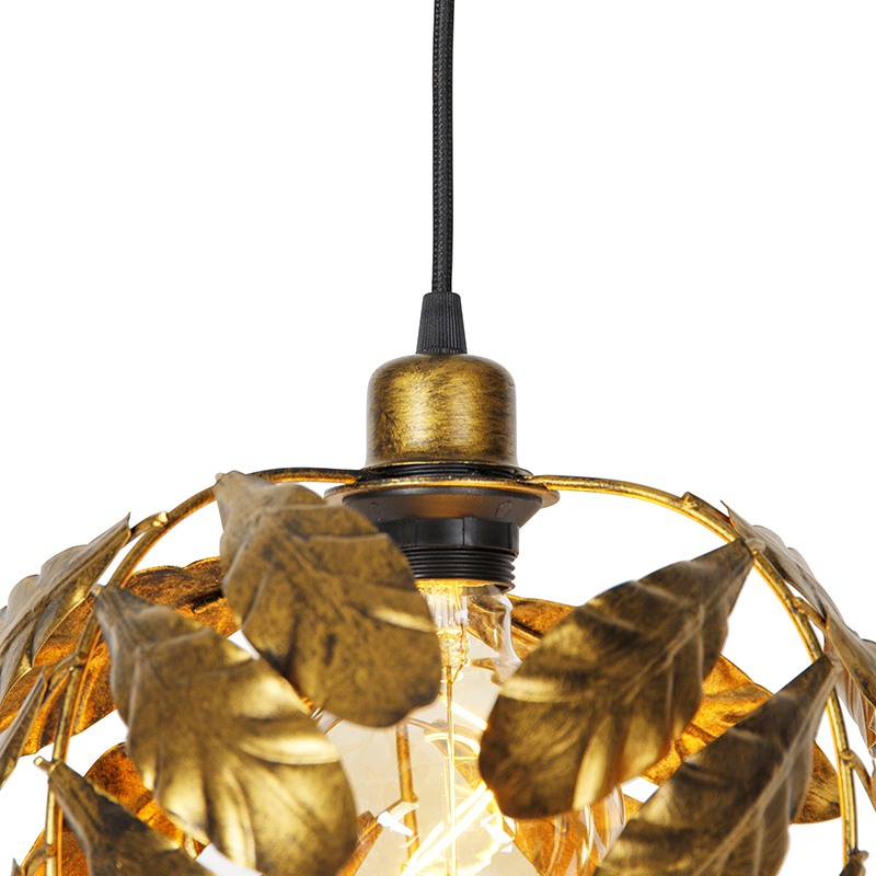 Vintage závěsná lampa starožitná zlatá 30 cm - Lípa