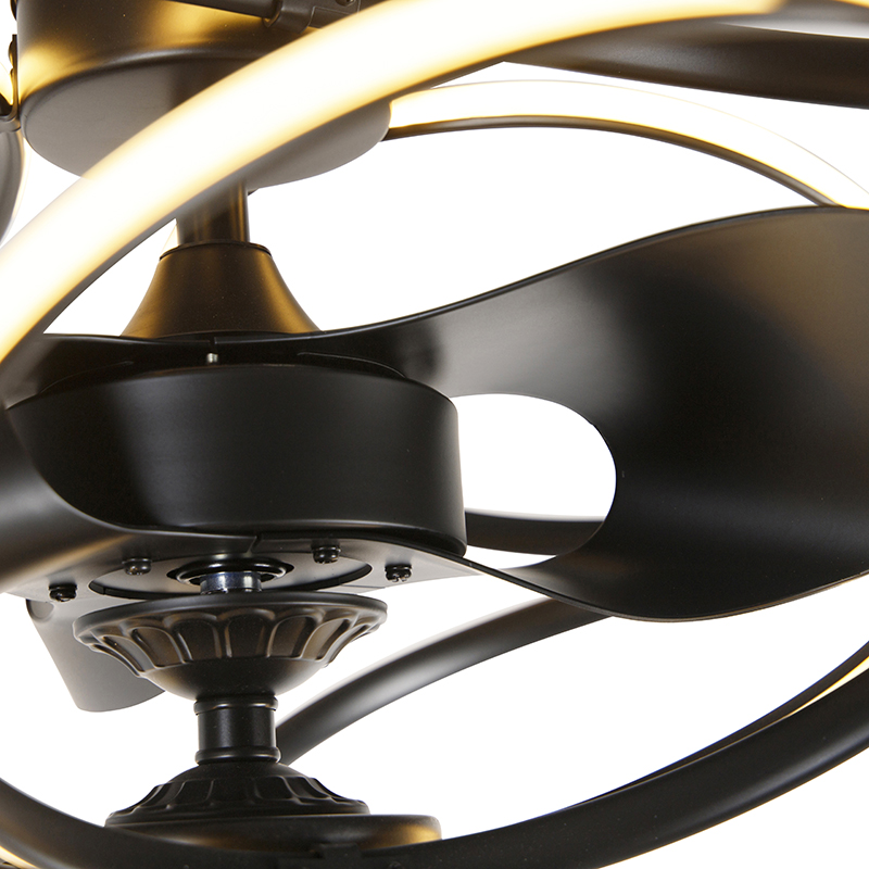 Designový stropní ventilátor černý s dálkovým ovládáním včetně LED - Kauv