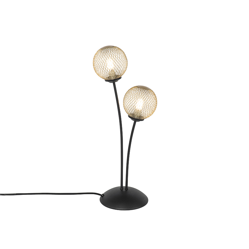 Moderní stolní lampa černá se zlatými 2 světly - Athens Wire