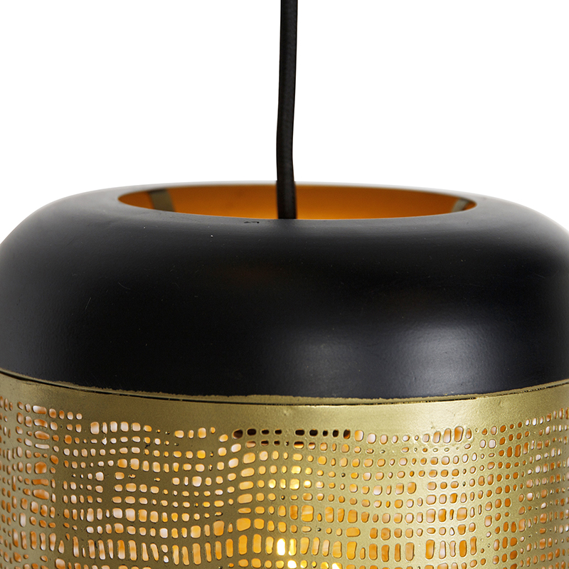 Vintage závěsná lampa černá s mosazným kulatým 3-světlem - Kayleigh