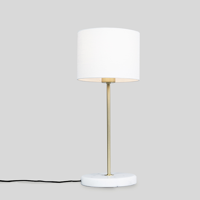 Mosazná stolní lampa s bílým odstínem 20 cm - Kaso
