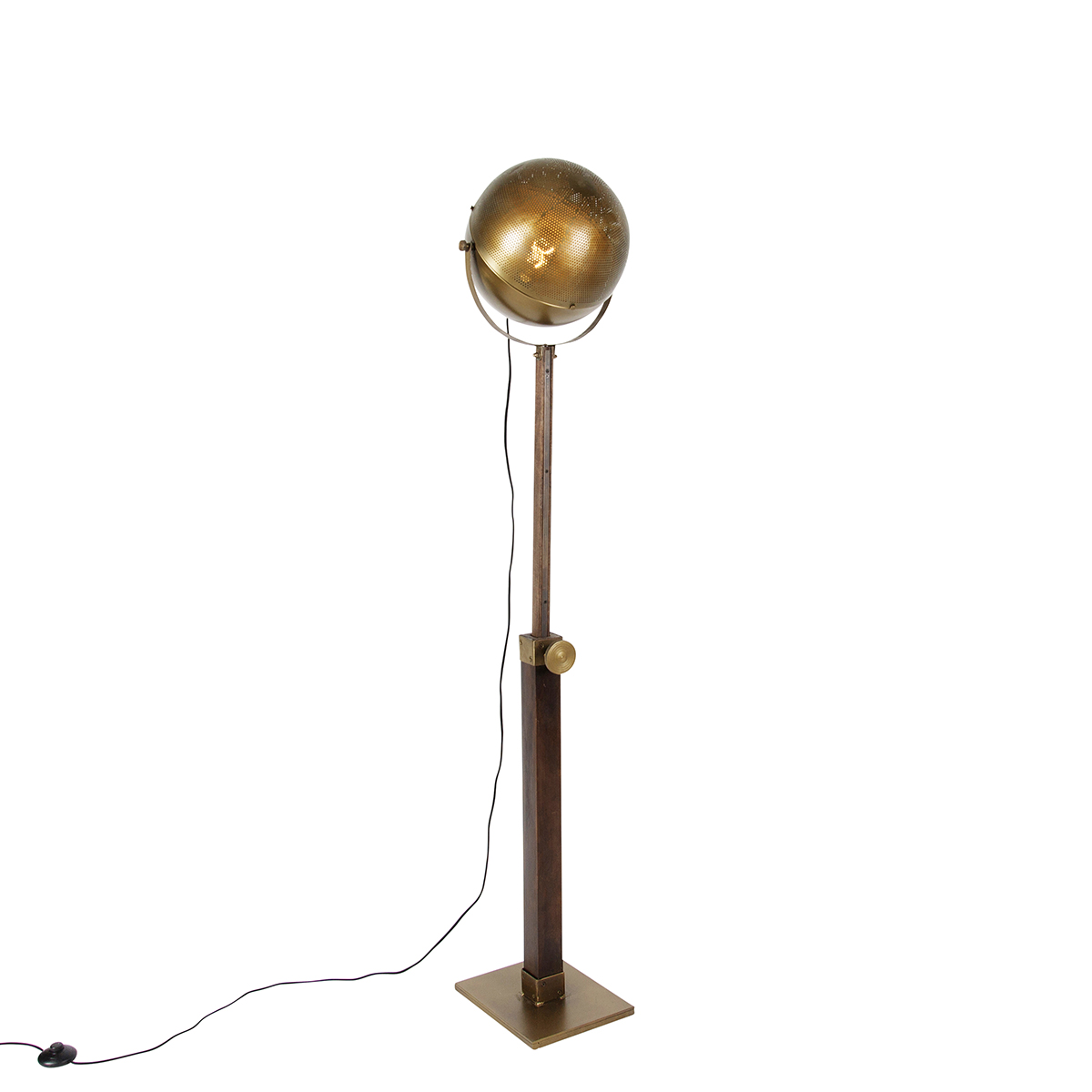 Průmyslová stojací lampa bronzová se dřevem nastavitelná - Haicha