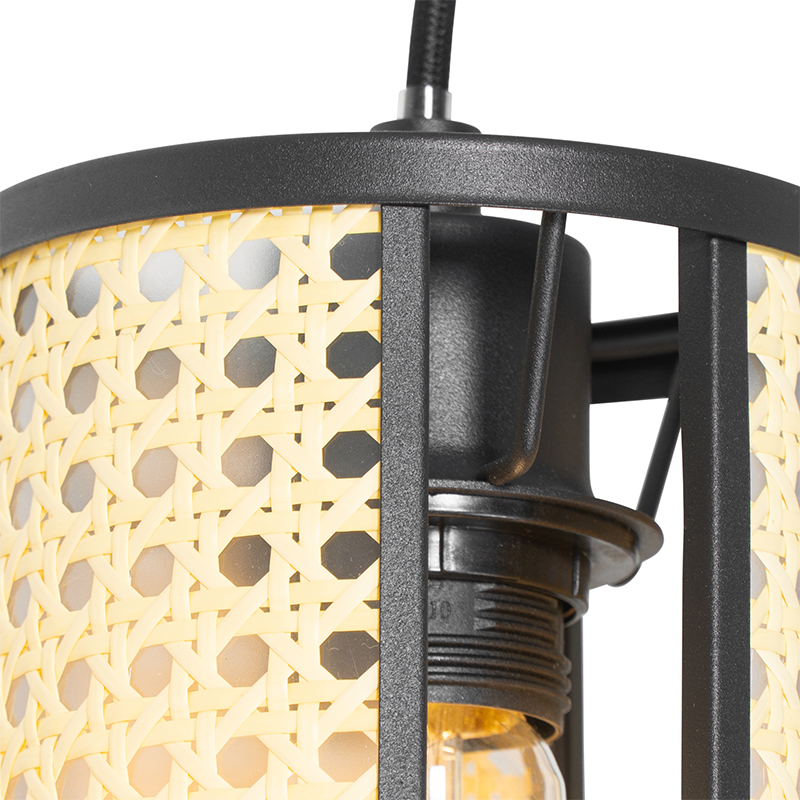 Orientální závěsná lampa černá s ratanovým 3-světelným podlouhlým - Akira